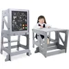 Image de YOLEO Tour apprentissage Transformable bébé Tour dobservation pour Enfants Montessori Pliable avec Tableau Noir et Blanc Gris