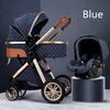 Image de Poussette 3 en 1 Bébé Combinée Siège-Auto Nacelle Trio Réversible Réglable Haute Qualité Roues increvables Canne bleu
