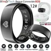 Image de XtraDiTech Bague Connectée ECG Cadre12 Carré Noir Mat Moniteur VFC Fréquence Cardiaque SpO2 Sommeil Socle 480mAh Blanc miTransparent