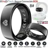 Image de XtraDiTech Montre Connectée Bague ECG Cadre Carré Rond Noir Mat Moniteur VFC Fréquence Cardiaque SpO2 Sommeil Socle 480 mAh Blanc 8#