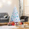 Image de GOPLUS Sapin de Noël Artificiel Blanc 150 cm Arbre de Nöel avec 350 Branches Socle en Fer Feuilles en PVC Décoration de Noël