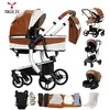 Image de Poussette 3 en 1 Magic ZC Poussette trio Cuir PU imperméable Poussette Poussette Pliage automatique Sac à dos portable Porte-bébé