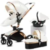 Image de Poussette Magic ZC Poussette 3 en 1 Poussette bebe Poussette cosy voyage Cuir PU Rotation à 360° Avec habillage pluie 0-3 ans Blanc
