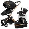 Image de Poussette 3 en 1 Magic ZC Poussette Poussette trio Poussette Pliage automatique Cuir PU Rotation à 360° Avec Grand panier Noir