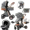 Image de Poussette 3 en 1 Bébé Combinée Siège-Auto Nacelle Trio Réversible Haute Qualité Roues increvables Canne.bleu gris