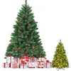 Image de GOPLUS 195CM Sapin de Noël Lumineux-1100 Branches+450 LED Blanc Chaude+56 Pommes de Pin+56 Baies Rouge-Branches