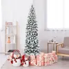 Image de COSTWAY Sapin de Noël Artificiel 180CM Forme Longiligne Feuilles Enneigé en PVC Support Métal Pliable Décoration de Noël Maison