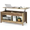 Image de COSTWAY Table Basse avec Plateau Relevable avec Espace de Rangement Caché et Etagère Inférieur 109 x 475 x 50-63 cm