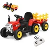Image de Tracteur Électrique Enfant 12V 7Ah- GOPLUS - avec Télécommande et Remorque Amovible - Charge 30KG - Effet Musique/Sonore - Rouge