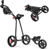 Image de COSTWAY Chariot de Golf 3 Roues Pliable avec Poignée Réglable Carte de Pointage Porte-parapluie et Porte-tee Sac en Maille Noir