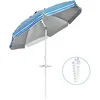 Image de COSTWAY Parasol Pliable 22M Mécanisme Inclinable 30° avec Porte-Gobelet Fixation pour Sable Protection UPF50+ Extérieur Bleu