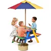 Image de GOPLUS Ensemble Table de JardinTable de Pique-Nique Coloréepour Enfants avec Parasol en 3Couleurs H140 X Ø 120 CMBancs