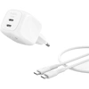 Image de Belkin BoostCharge Pro Chargeur secteur GaN deux ports USB-C - 50 W + câble USB-C - Blanc