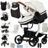 Image de Poussette 3 en 1 Bébé Combinée Siège-Auto Nacelle Trio Réversible cuir pu Roues increvables Canne.blanc