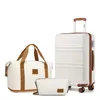 Image de Kono Set de 3 Valises de Voyage Rigide Bagage Cabine 51.5x38x21cm + Sac de Voyage pour Sport avec Trousse de Maquillage Crème