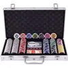 Image de COSTWAY Mallette Coffret de Poker Professionnelle 300 Jetons 2 Jeux de Cartes 5 Dés1 Boutons Etui en Aluminium