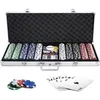 Image de COSTWAY Malette Poker Jetons Poker Ensemble de 500 Jetons 2 Jeux de Cartes 5 Dés 1 Bouton Dealer Mallette en Aluminium