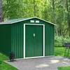 Image de Abri de Jardin en Metal 27m² - GOPLUS - 2 Portes Coulissantes et 2 Fenêtres - Base Renforcée avec Barres - Toit TraditionnelVert