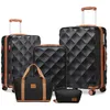 Image de British Traveller Set de 5 Valises de Voyage (53/61/73cm) + Vanity Case Rigide + Sac de Voyage avec Trousse de Maquillage Noir