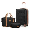 Image de Kono Set de 3 Valises de Voyage Rigide Bagage Cabine 55x38x24cm + Pliable Sac de Voyage pour Sport avec Trousse de Maquillage Noir
