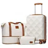 Image de British Traveller Set de 3 Valise Cabine 53x35x21cm Valises de Voyage+Sac de Voyage avec Trousse de Maquillage et Serrure TSA Crème