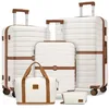 Image de Kono Set de 5 Valises de Voyage (55/66/76 cm) à 4 roulettes avec serrure + Pliable Sac de Voyage avec Trousse de Maquillage Crème