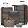Image de Kono Set de 5 Valises de Voyage (55/66/76 cm) à 4 roulettes avec serrure + Pliable Sac de Voyage avec Trousse de Maquillage Gris