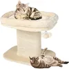 Image de COSTWAY Arbre à Chat en Forme de Tour 50CM-Lit Grand Perchoir en Peluche-Pompons Suspendus-Tour à Gratter en Sisal pour