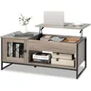 Image de COSTWAY Table Basse avec Plateau Élévateur Pneumatique 104 x 55 x 58 CM Compartiments Ouverts et 2 Casiers Conception à 2 Porte