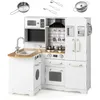Image de DREAMADE Cuisine d’Angle Enfants Jeu dImitation avec Four Cuisinière Evier Robinet Hotte Téléphone Accessoires Riche Blanc