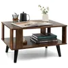 Image de COSTWAY Table Basse Rectangulaire à 2 Niveaux 70 x 50 x 41 CM Table dAppoint avec Patins Antidérapants Style Industriel Marron