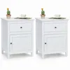 Image de COSTWAY Lot de 2 Table de Chevet avec Tiroir et Grand Placard 48 x 38 x 635 CM Table de Nuit avec Pieds en Bois Massif Blanc