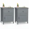 Image de COSTWAY Lot de 2 Table de Chevet avec Tiroir et Grand Placard 48 x 38 x 635 CM Table de Nuit avec Pieds en Bois Massif Gris