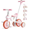 Image de COSTWAY Tricycle Evolutif 5-en-1 avec Putter pour Enfants 2-4 Ans Pédale et Roue Arrière Amovible Siège et Poignée Réglables Rose