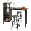 Image de GOPLUS Ensemble Table à manger & 2 Tabouret 3 Pièce120 x 40 x 35cm Ensemble Table Bistro avec Porte-Verres&Étagères OuverteBrun