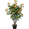 Image de COSTWAY Fleur Artificielle Camélia 37 Têtes Résistantes aux UV 100 cm avec Pot Déco de Maison Nuptiale de Noce