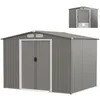 Image de Abri de Jardin Extérieur en Acier Galvanisé 474m²246 x 193 cm COSTWAY-Fondation4 PersiennesDouble Porte et Rampe-Gris Clair