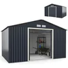 Image de Abri de Jardin en Acier Coloré 808 m² 340x255x210 cm COSTWAY-4 Fentes dAération-Porte Coulissante Verrouillables pour Vélo-Gris