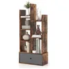 Image de COSTWAY Bibliothèque Industrielle à 7 Niveaux avec Tiroir en Tissu Étagère de Rangement avec Dispositif Anti-basculement Marron