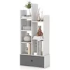 Image de COSTWAY Bibliothèque Moderne à 7 Niveaux avec Tiroir en Tissu Étagère de Rangement à 2 Colonnes avec Dispositif Anti-dumping Blanc