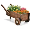 Image de COSTWAY Brouette en Bois Décorative avec 2 Roues PoignéesTrou de DrainageSupport de Pot de Fleurs Style Rustique Jardin Balcon