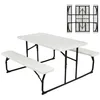 Image de COSTWAY Table Camping avec 2 Bancs Pliable - 4 à 6 Personnes- pour Pique-Nique-Camping Blanc