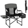 Image de COSTWAY Chaise de Camping Pliante avec Petite Table Sac de Glace avec Porte-gobelet 113 x 56 x 98 CM Charge 180 KG Noir