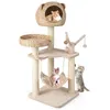 Image de COSTWAY Arbre à Chat 121 CM à 5 Niveaux avec Boules et Hamac Suspendues Centre dActivités pour Chats avec Niche et Poteaux en Sisal