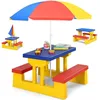 Image de RELAX4LIFE Ensemble Salon de Jardin pour Enfant - 1 Table et 2 Bancs Plus 1 Parasol Multicolore pour