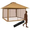 Image de COSTWAY Tonnelle de Jardin Pliante Pop-up 4 x 4M Parois Latérales en Maille à Fermeture Éclair Double Toit Hauteur Réglable Sac Kaki