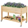 Image de COSTWAY Jardinière sur Pieds en Bois de Sapin 120x59x84 cm Potager sur roulettes avec Doublure de Protection et 4 Trous de Drainage