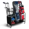 Image de COSTWAY Organiseur de Rangement pour Sac de Golf/ Clubs Roulettes Universelles Panier de Rangemen 3 Etagères 4 Crochets Mobiles