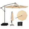 Image de Parasol Déporté 3M - 40 Lumières LED - COSTWAY - Base Croisée Sac de Sable - Beige - Protection UV 20+ Panneau Solaire 6 Heures