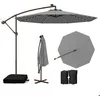 Image de Parasol Déporté 40 LEDs 3M - COSTWAY - Base Croisée Sac de Sable - Tissu Polyester UV 20+ Gris - Panneau Solaire 6 Heures